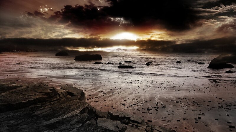 Beach at Sunset — Clouds