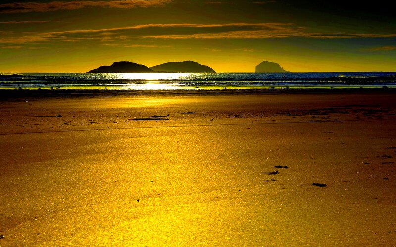 Beach at Sunset — Gold, Dramatic, Photograph, Islands