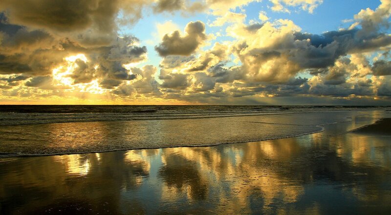 Beach at Sunset — Gold, Dramatic, Photograph