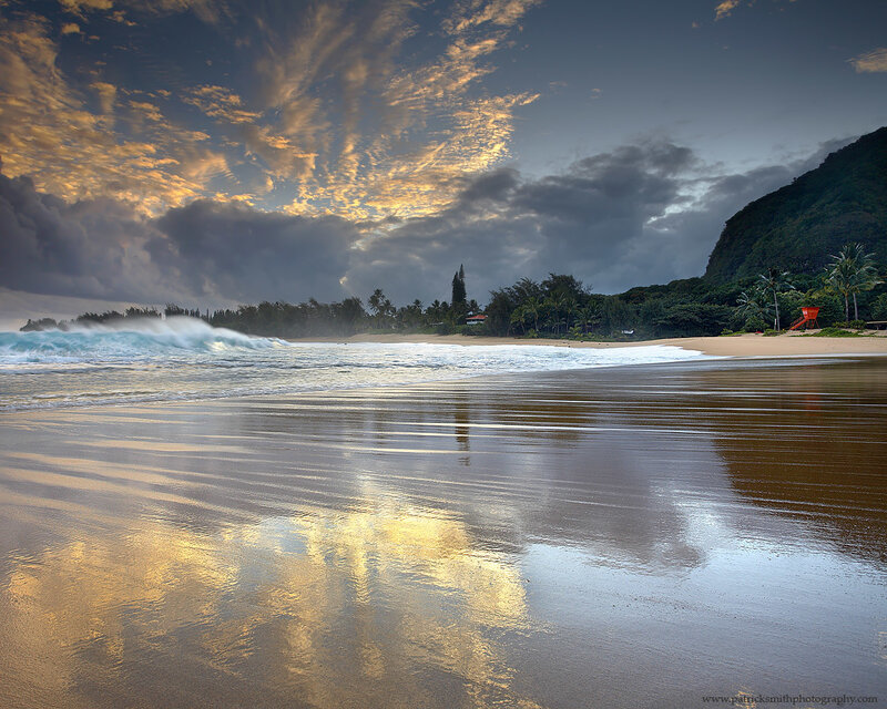 Beach at Sunset — Gold, Dramatic, Photograph, Waves