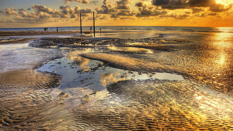 Beach at Sunset — Gold, Serene, Photograph, Ocean, Clouds