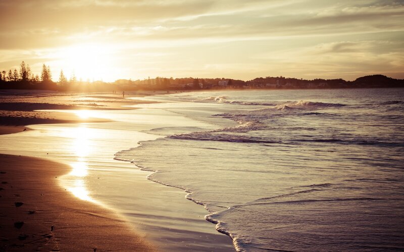 Beach at Sunset — Gold, Serene, Photograph, Ocean, Sand