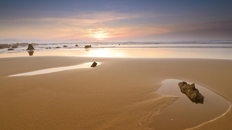 Beach at Sunset — Gold, Serene, Photograph, Sand
