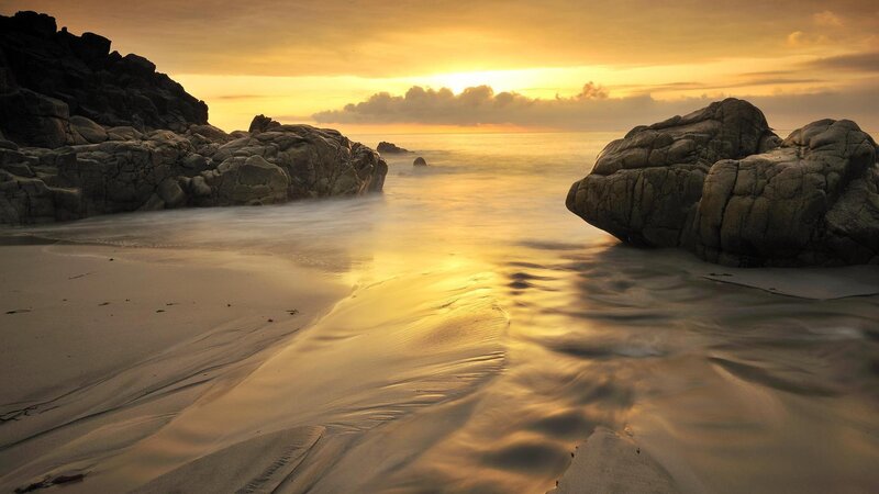 Beach at Sunset — Gold, Serene, Photograph