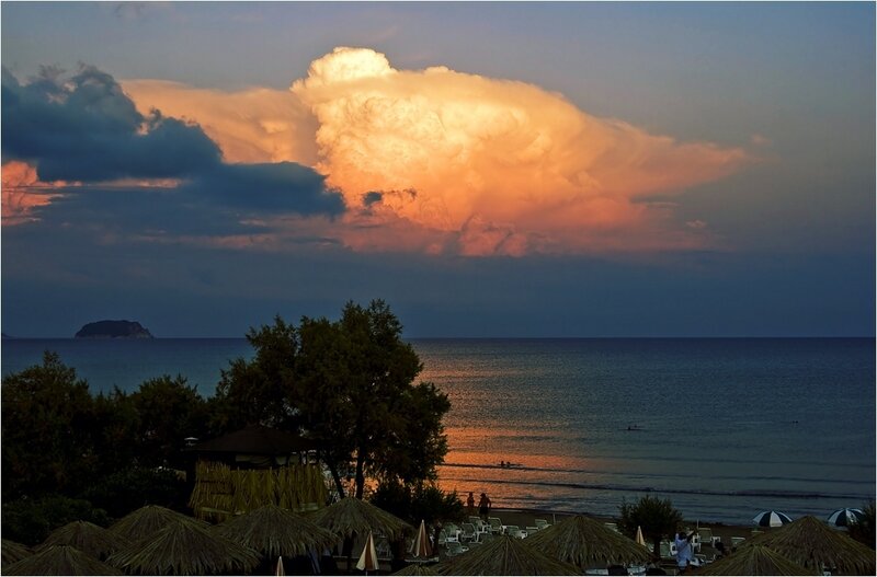 Beach at Sunset — Orange, Dramatic, Photograph, Clouds