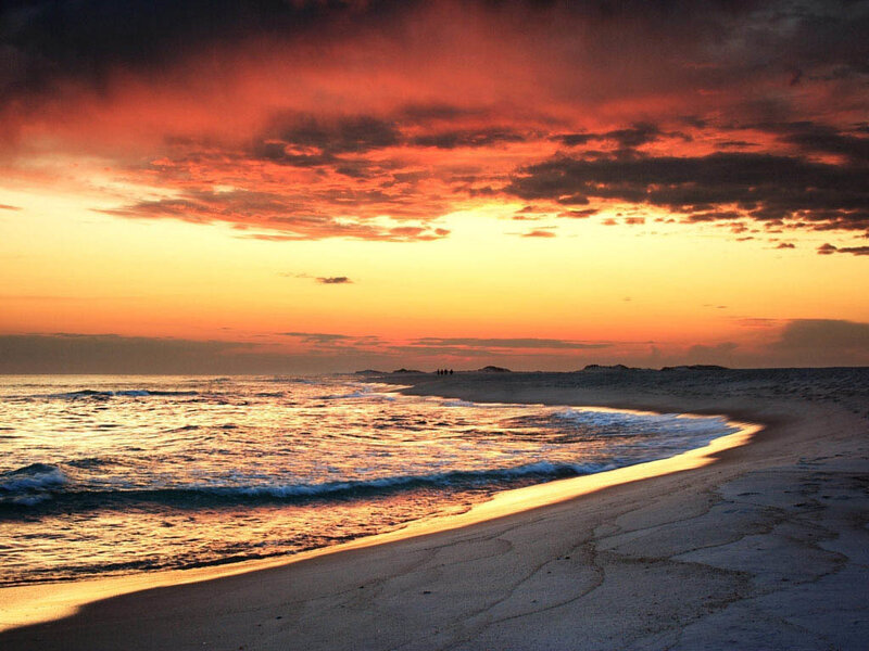 Beach at Sunset — Orange, Dramatic, Photograph, Ocean, Sky, Sand, Yellow