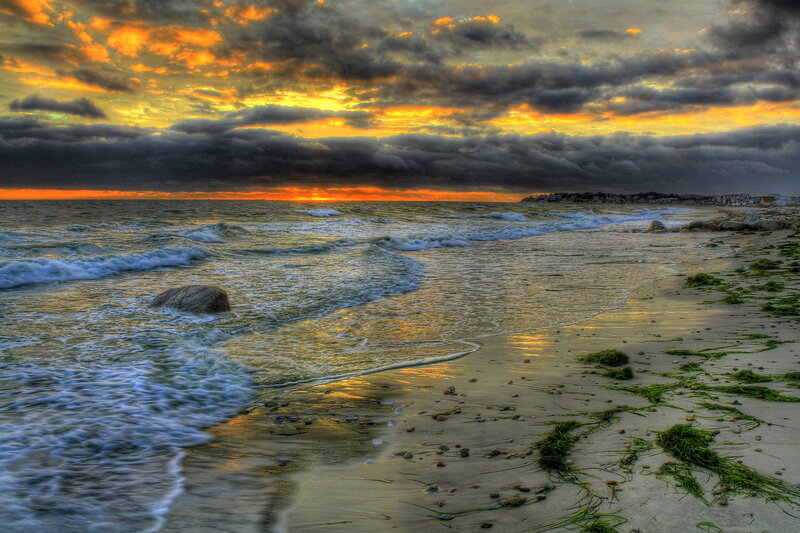 Beach at Sunset — Orange, Dramatic, Photograph, Ocean