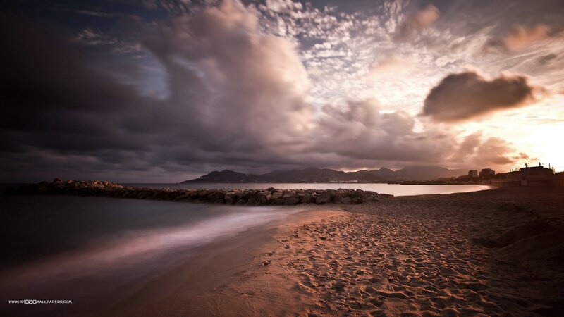 Beach at Sunset — Orange, Dramatic, Photograph, Sand