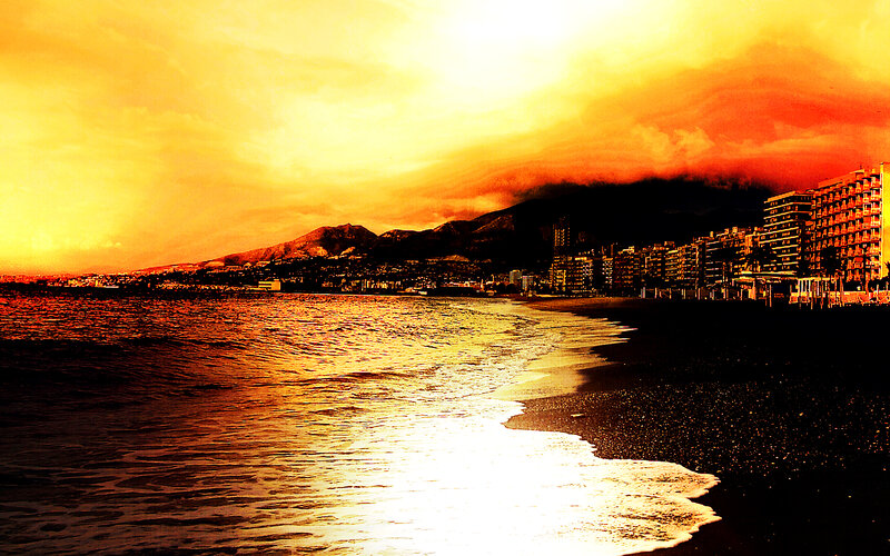 Beach at Sunset — Orange, Dramatic, Photograph, Sea