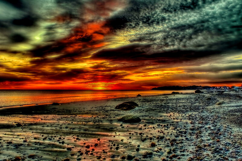 Beach at Sunset — Orange, Dramatic, Photograph, Sky, Ocean