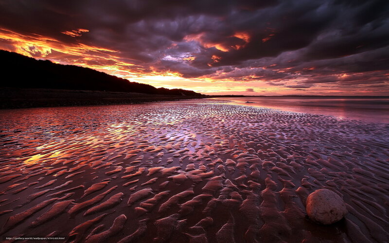 Beach at Sunset — Orange, Dramatic, Photograph, Sky, Sand