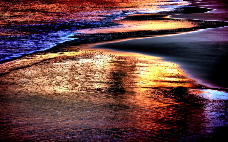 Beach at Sunset — Orange, Dramatic, Photograph
