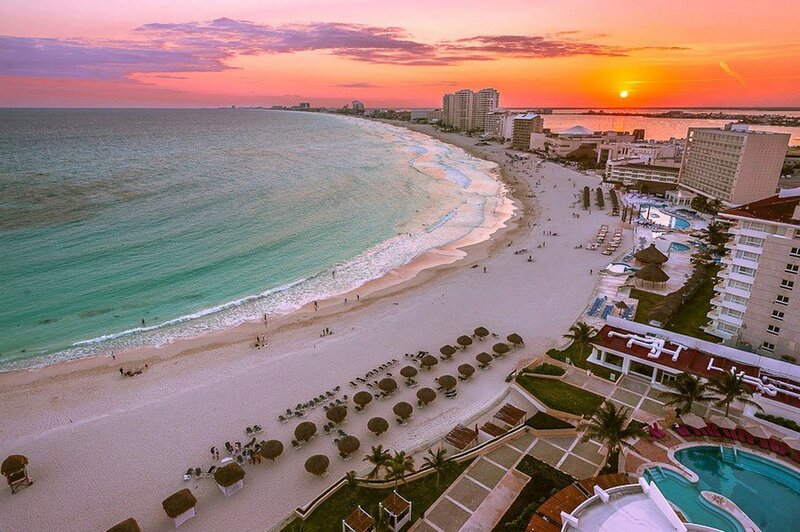 Beach at Sunset — Orange, Serene, Photograph, Ocean, Hotels