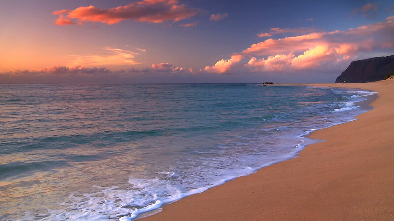 Beach at Sunset — Orange, Serene, Photograph, Ocean, Sand