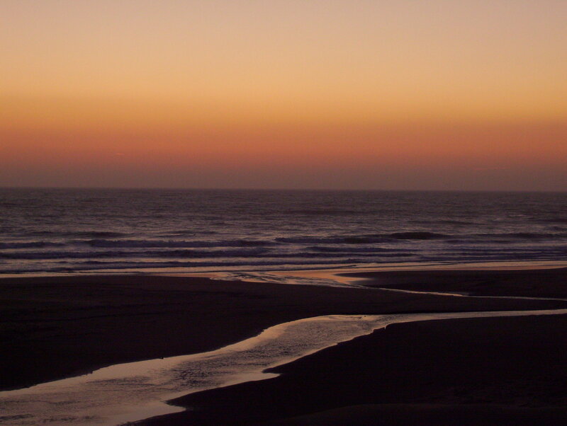 Beach at Sunset — Orange, Serene, Photograph, Ocean, Sky, Stream