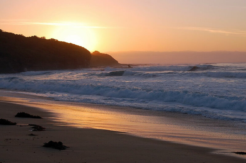 Beach at Sunset — Orange, Serene, Photograph, Ocean Waves