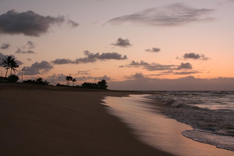 Beach at Sunset — Orange, Serene, Photograph, Palm Trees