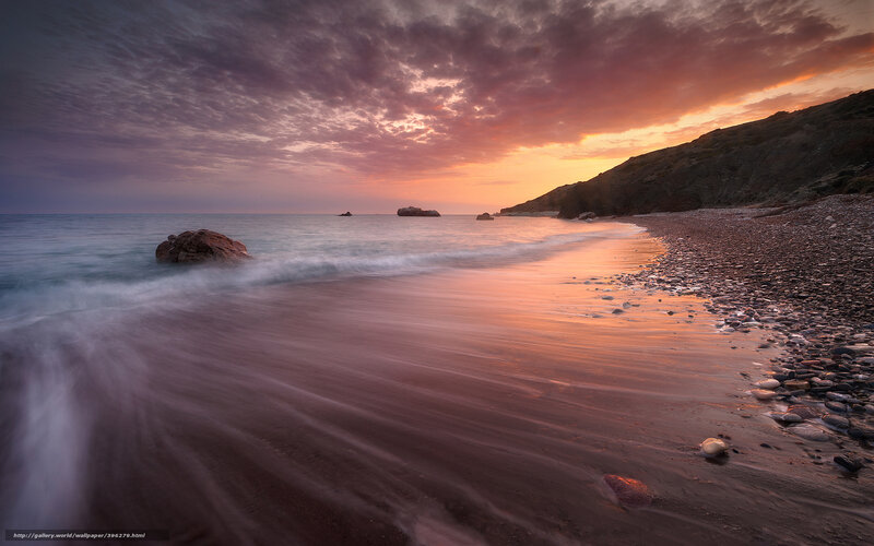 Beach at Sunset — Orange, Serene, Photograph, Rocks, Ocean