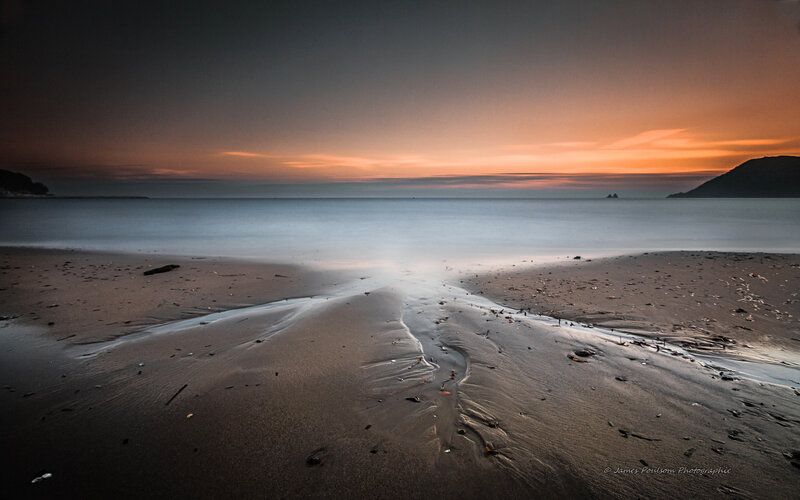 Beach at Sunset — Orange, Serene, Photograph, Sand, Ocean