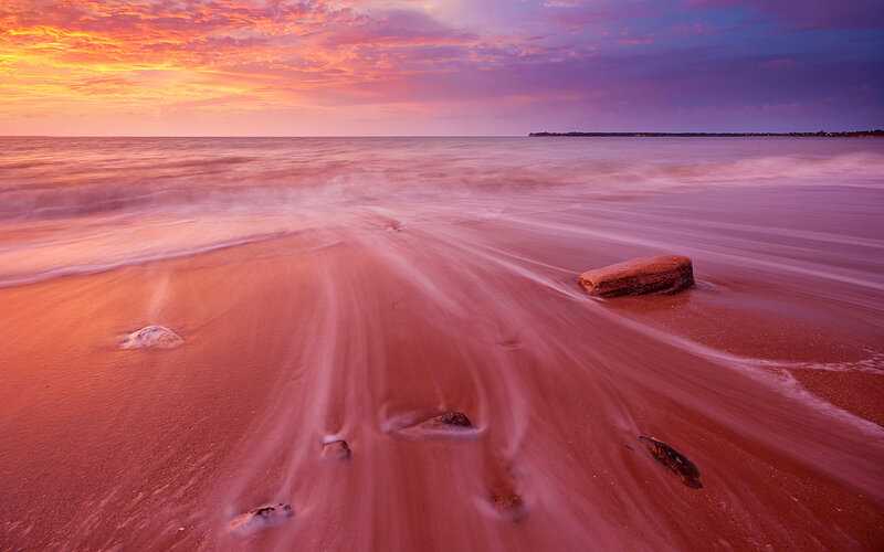 Beach at Sunset — Orange, Serene, Photograph, Sand