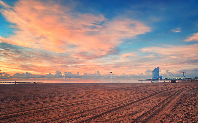 Beach at Sunset — Orange, Serene, Photograph, Sky, Ocean