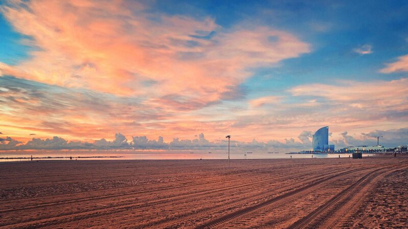 Beach at Sunset — Orange, Serene, Photograph, Sky, Sand