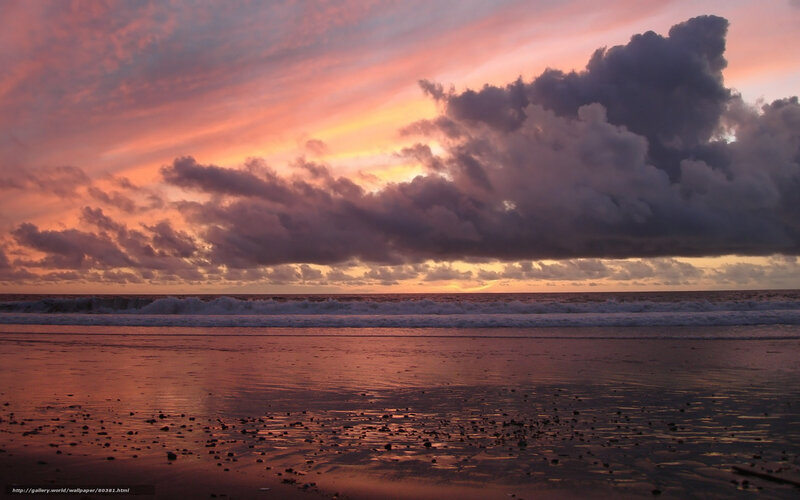Beach at Sunset — Pink, Dramatic, Photograph