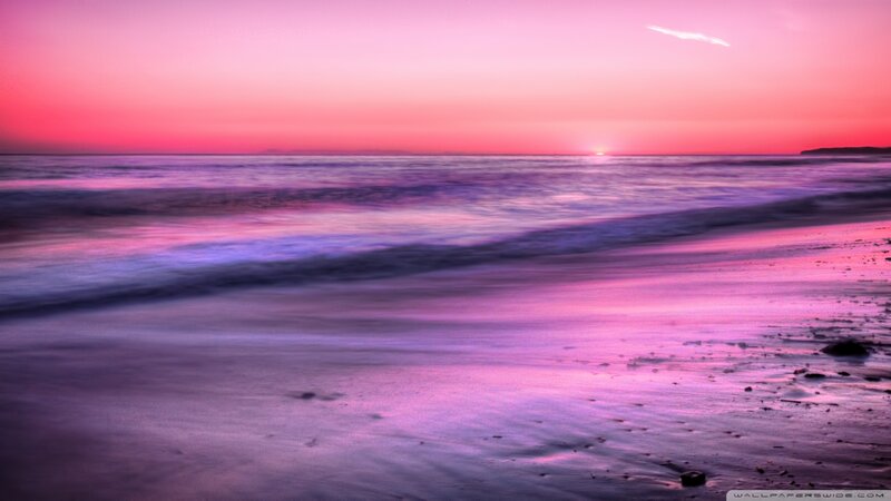 Beach at Sunset — Pink, Serene, Photograph, Ocean, Sky