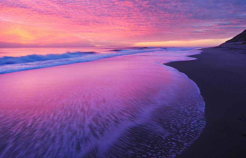 Beach at Sunset — Pink, Serene, Photograph, Ocean