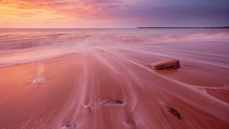 Beach at Sunset — Pink, Serene, Photograph, Sand