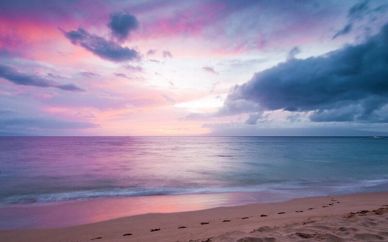Beach at Sunset — Pink, Serene, Photograph, Sky