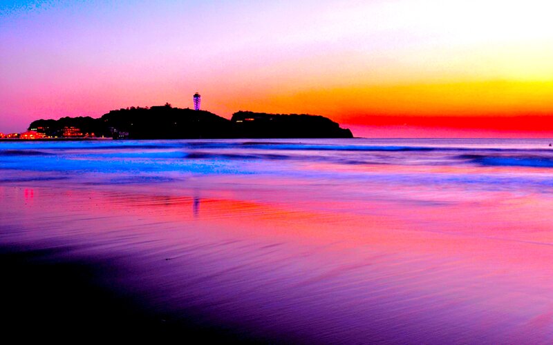 Beach at Sunset — Purple, Dramatic, Photograph, Island