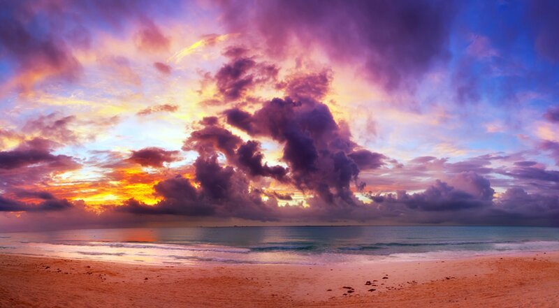 Beach at Sunset — Purple, Dramatic, Photograph, Ocean, Clouds