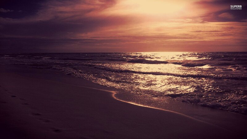 Beach at Sunset — Purple, Dramatic, Photograph, Ocean, Sky