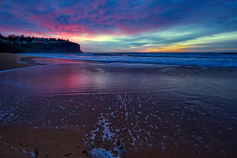 Beach at Sunset — Purple, Dramatic, Photograph, Ocean