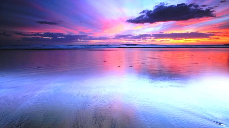 Beach at Sunset — Purple, Dramatic, Photograph, Sky, Ocean, Clouds