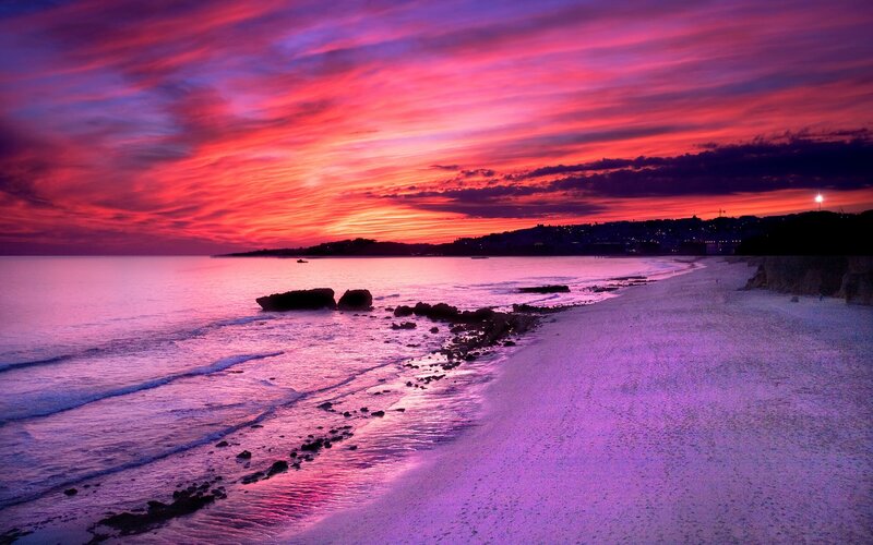 Beach at Sunset — Purple, Dramatic, Photograph