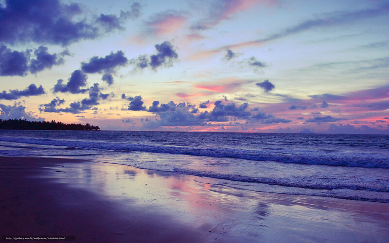 Beach at Sunset — Purple, Serene, Photograph, Ocean, Clouds