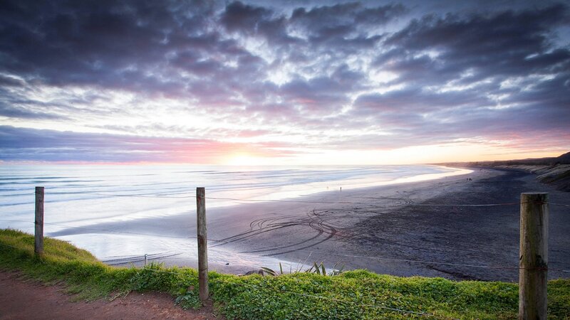 Beach at Sunset — Purple, Serene, Photograph, Sky, Ocean