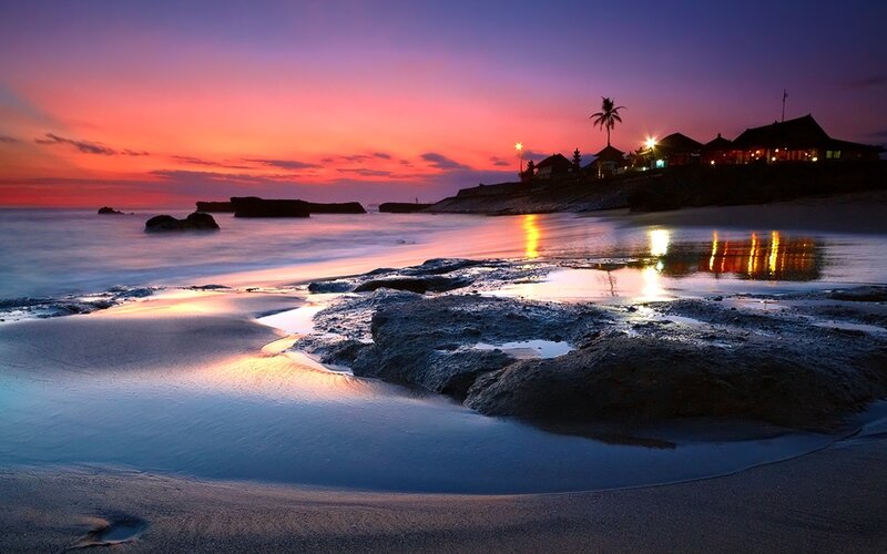 Beach at Sunset — Purple, Serene, Photograph, Sky
