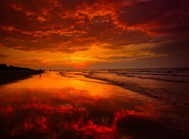 Beach at Sunset — Red, Dramatic, Photograph, Sky, Ocean