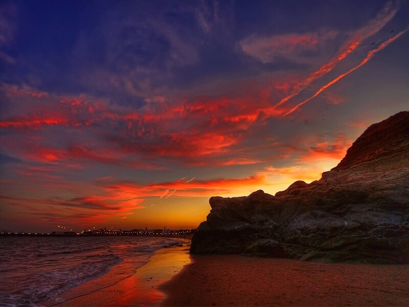 Beach at Sunset — Red