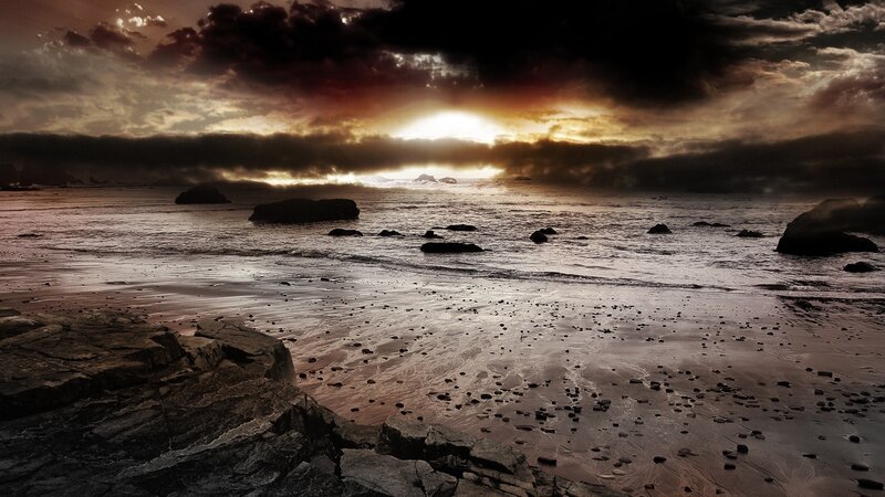 Beach at Sunset — Rocks