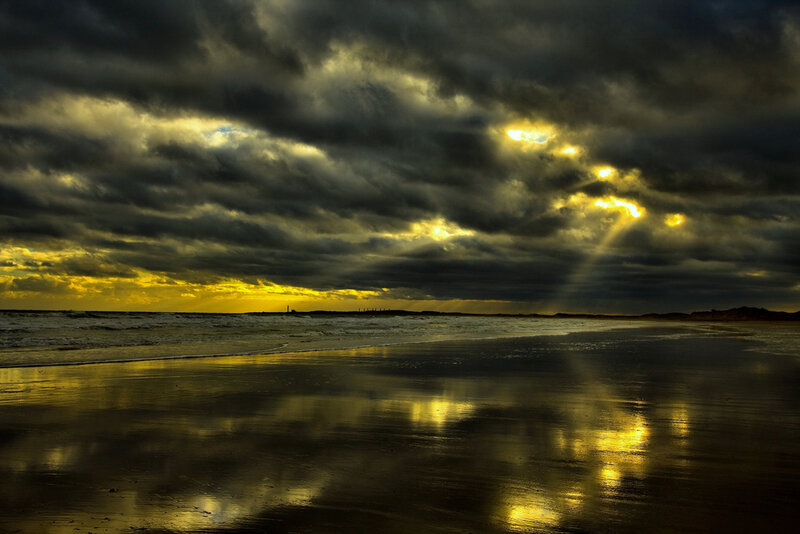 Beach at Sunset — Yellow, Dramatic, Photograph, Clouds