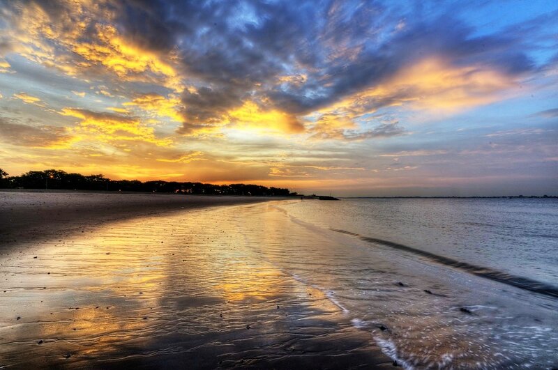 Beach at Sunset — Yellow, Dramatic, Photograph, Sky