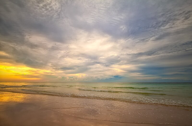 Beach at Sunset — Yellow, Dramatic, Photograph