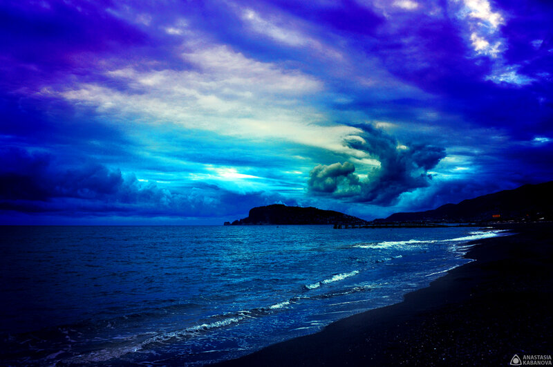 Beach at Twilight — Blue, Dramatic, Night, Photograph