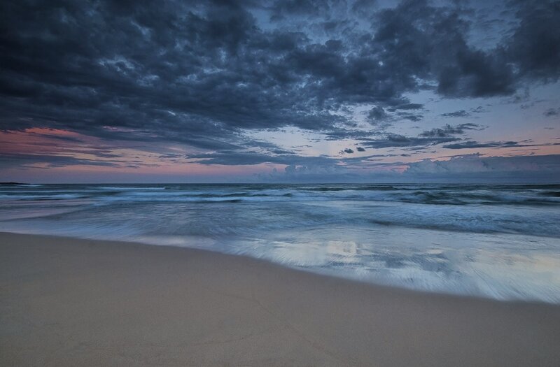 Beach at Twilight — Blue, Dramatic, Sunset, Photograph, Ocean, Sky