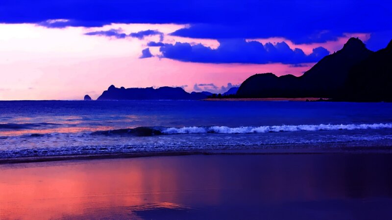 Beach at Twilight — Blue, Dramatic, Sunset, Photograph, Ocean