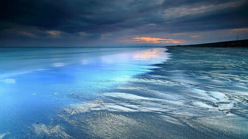 Beach at Twilight — Blue, Dramatic, Sunset, Photograph, Sky